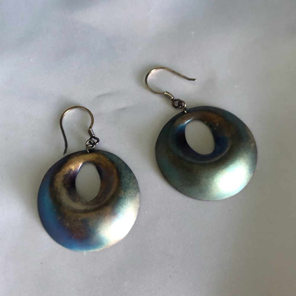 Orientsenses Oxidized Iridescent Drop Earrings